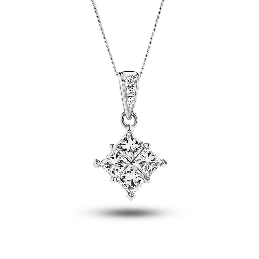 Fancy Yellow Princess Diamond Pendant Necklace 18K White & Yellow Gold